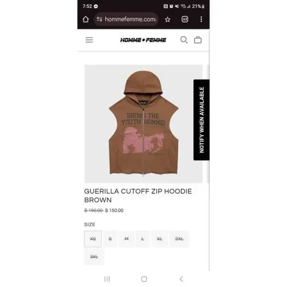 Homme + Femme Guerilla Cutoff Zip Hoodie Black - Picture 3 of 8